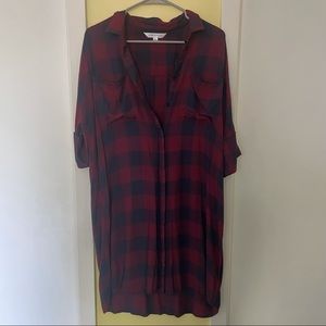 DownEast Navy and Burgundy Plaid Shirt Dress